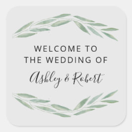 Sage Greenery Wedding Welcome Bag Tags, Quadratischer Aufkleber