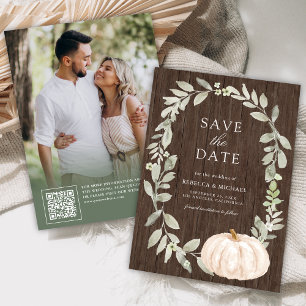 Sage Greenery White Pumpkin Wood Wedding Foto Save The Date