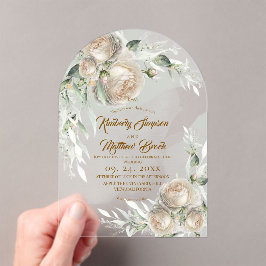 Sage Greenery White Rose Wedding Acryleinladungen