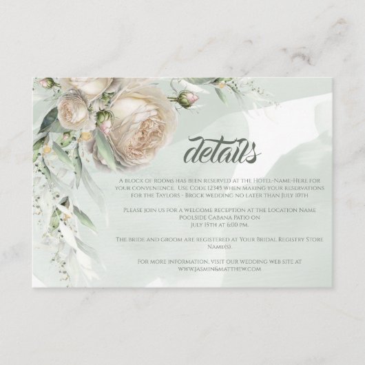 Sage Greenery White Rose Wedding Begleitkarte (Vorderseite)