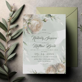 Sage Greenery White Rose Wedding Einladung