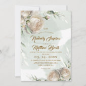 Sage Greenery White Rose Wedding Einladung (Vorderseite)
