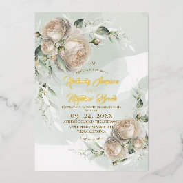 Sage Greenery White Rose Wedding Folieneinladung