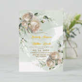 Sage Greenery White Rose Wedding Folieneinladung (Stehend vorne)