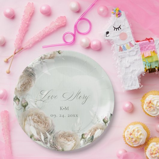 Sage Greenery White Rose Wedding Pappteller (Party)