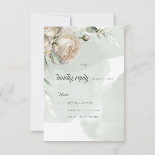 Sage Greenery White Rose Wedding RSVP Karte (Vorderseite)