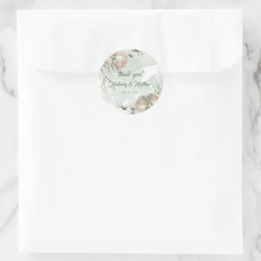 Sage Greenery White Rose Wedding Runder Aufkleber (Tasche)