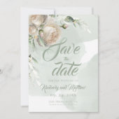 Sage Greenery White Rose Wedding Save The Date (Vorderseite)