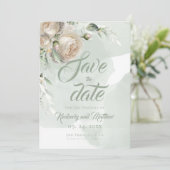 Sage Greenery White Rose Wedding Save The Date (Stehend Vorderseite)