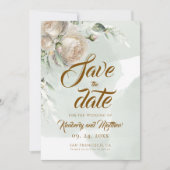Sage Greenery White Rose Wedding Save The Date (Vorderseite)