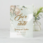 Sage Greenery White Rose Wedding Save The Date (Stehend Vorderseite)