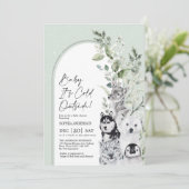 Sage Greenery Winter Arctic Animals Babydusche Einladung (Stehend Vorderseite)