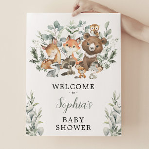 Sage Greenery Woodland Animals Baby Dusche Willkom Poster