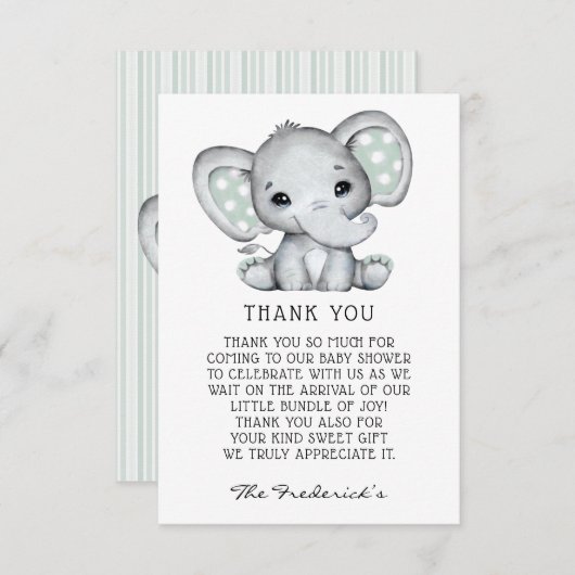 Sage Grey Elephant Baby Dusche Danke Karte (Vorne/Hinten)