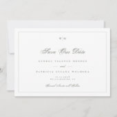 Sage Grey Frame Monogram Classic Foto Wedding Save The Date (Vorderseite)