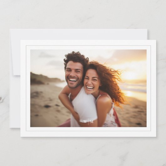 Sage Grey Frame Monogram Classic Foto Wedding Save The Date (Rückseite)