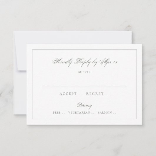 Sage Grey Green Calligraphy Monogram Frame Wedding RSVP Karte (Vorderseite)