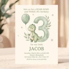 Sage Grün Aquarell Dino 3. Geburtstag Einladung