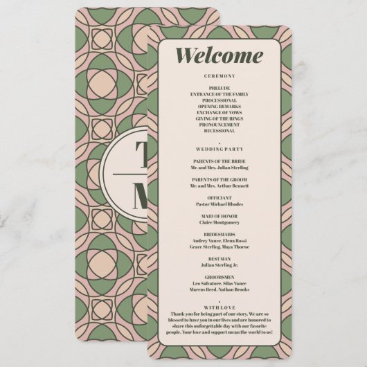 Sage-Grün Art Deco Hochzeitsprogrammkarte Programm (Vorne/Hinten)