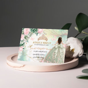 Sage Grün Blush Pink Whimsical Forest Quinceañera RSVP Karte