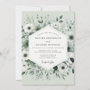 Sage-Grün-Blüten-Eleganz-Hochzeit Einladung