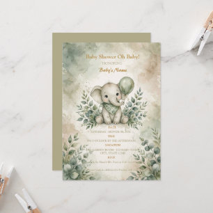 Sage-Grün Boho-Elefanten-Baby-Shower-Einladung Einladung