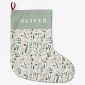 Sage grün botanisch elegante moderne Familiengesch Großer Weihnachtsstrumpf (Vorderseite)