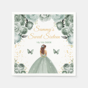 Sage Grün Braune Haare Prinzessin Sweet Sixteen Serviette