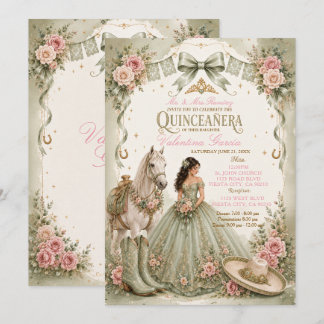 Sage-Grün Charra Quinceañera-Einladung Einladung