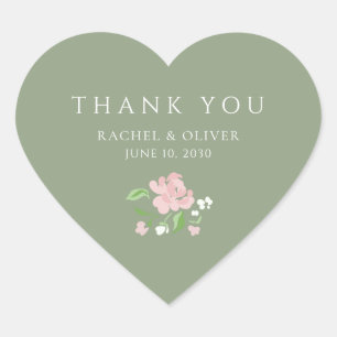 Sage Grün Chic Blush Hochzeit Danke Herz-Aufkleber