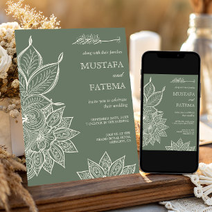 Sage Grün Creme Mehndi Henna Muslimische Hochzeit Einladung
