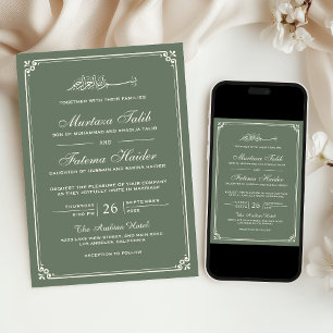 Sage Grün Creme Rand Muslimische Hochzeit Einladung