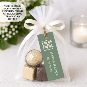 Sage-Grün Double Happiness Hochzeitsetikett (1x3 Z Telefonnummerkarte