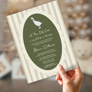 Sage Grün eine neue alberne Gans-Baby-Party Einladung