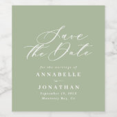 Sage grün elegante moderne Hochzeit speichern Sie Weinetikett (Einzelnes Label)