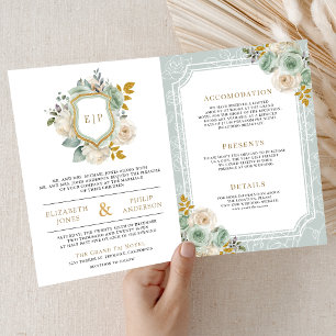Sage Grün Elfenbein Blumen Hochzeit Alles in Einem Einladung