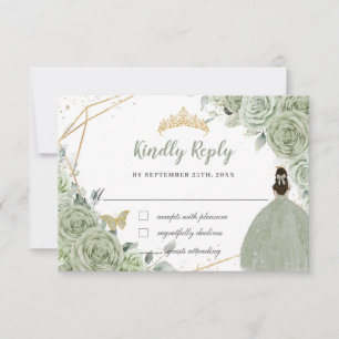 Sage Grün Floral Gold Quinceañera Prinzessinnen Kl RSVP Karte