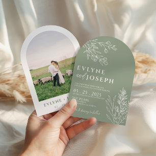 Sage Grün Florale Botanische Moderne Hochzeit Einladung