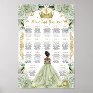 Sage-Grün Florale Prinzessin und Frosch Sitzordnun Poster