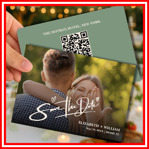 Sage Grün Foto QR Code Moderne Hochzeit Save The Date