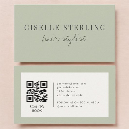 Sage-Grün-Friseur-QR-Code Visitenkarte