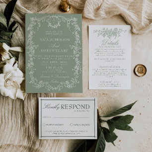 Sage Grün Garten Wald Monogramm Boho Hochzeit Einladung