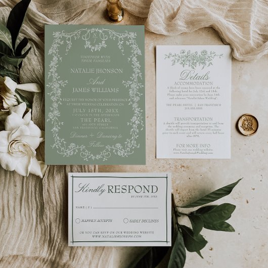 Sage Grün Garten Wald Monogramm Boho Hochzeit Einladung