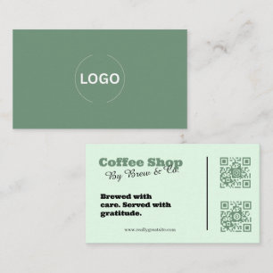 Sage-Grün-Geschäftskarte für Coffeeshops mit QR-Co Visitenkarte