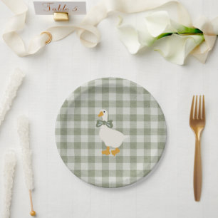 Sage Grün Gingham Büffel Karo Baby Shower Wäsche Pappteller