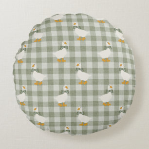 Sage Grün Gingham Gans Büffel Karo Kinderzimmer Rundes Kissen