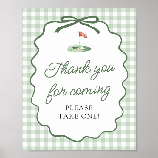 Sage Grün Gingham Golf Danke fürs Kommen Schild (Vorne)