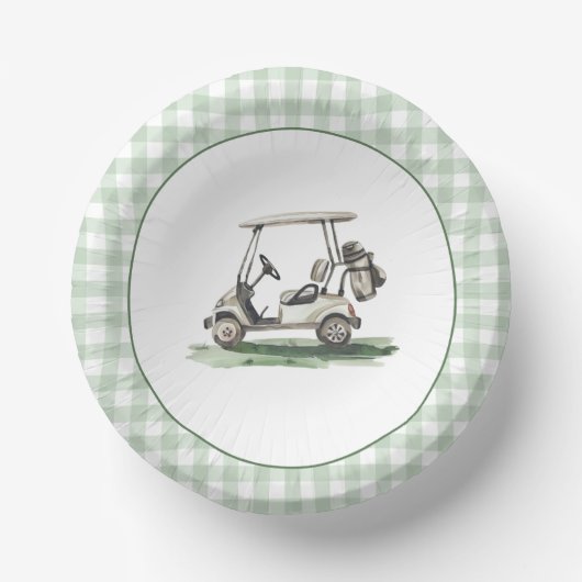 Sage Grün Gingham Golf Neu im Club Pappteller (Vorderseite)