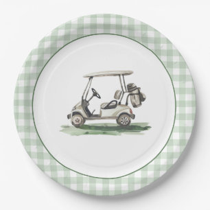 Sage Grün Gingham Golf Neu im Club Pappteller