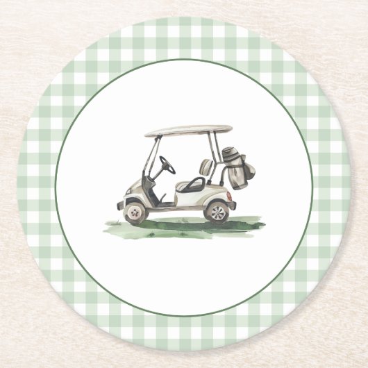 Sage Grün Gingham Golf Neu im Club Runder Pappuntersetzer (Vorderseite)